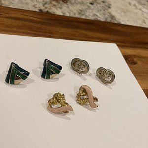 Lot Of 3 Clip-on Vintage - Modern Earrings Gold Tone 2 Signed Avon 1 Signed NWH